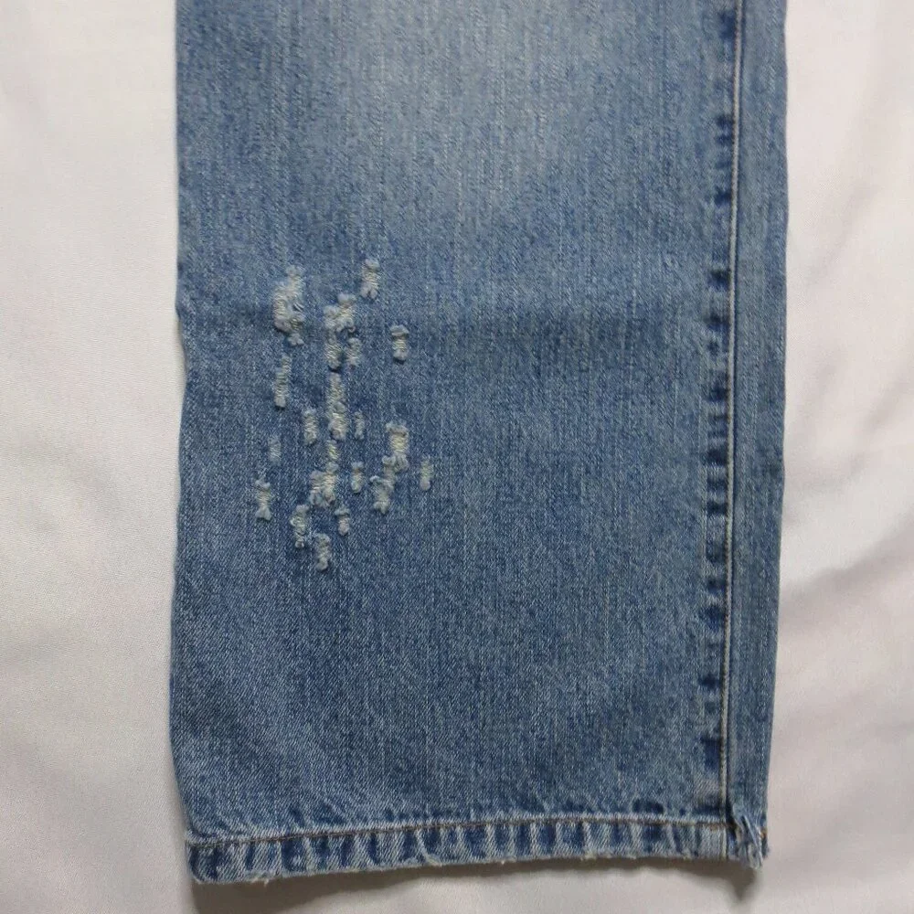GUESS mens JEANS denim BLUE distressed BUTTON-FLY wide leg SIZE 38x30